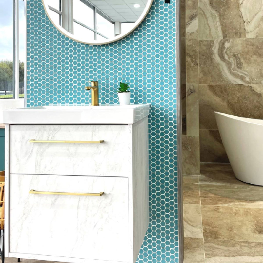 Penny Natureglass Turquoise Matte Non Slip 28.6 x 28.6cm Mosaic Sheet