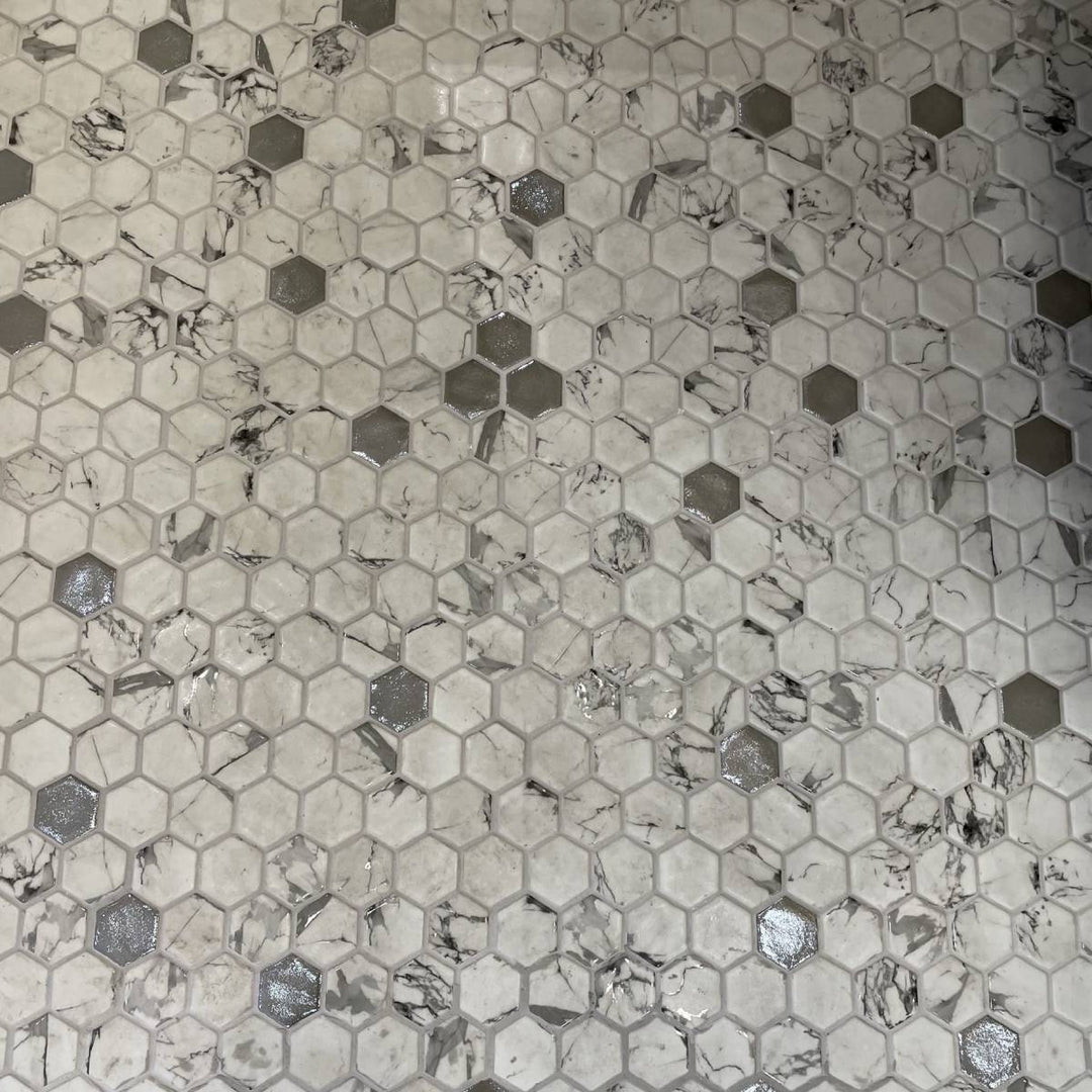 Hex XL Fosco Argent 28.6 x 28.4cm Mosaic Sheet