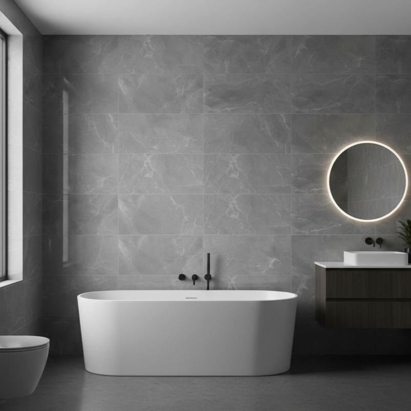 Oxford Grey 30 x 60cm Rectified Polished White Body Tile - 54sqm Pallet