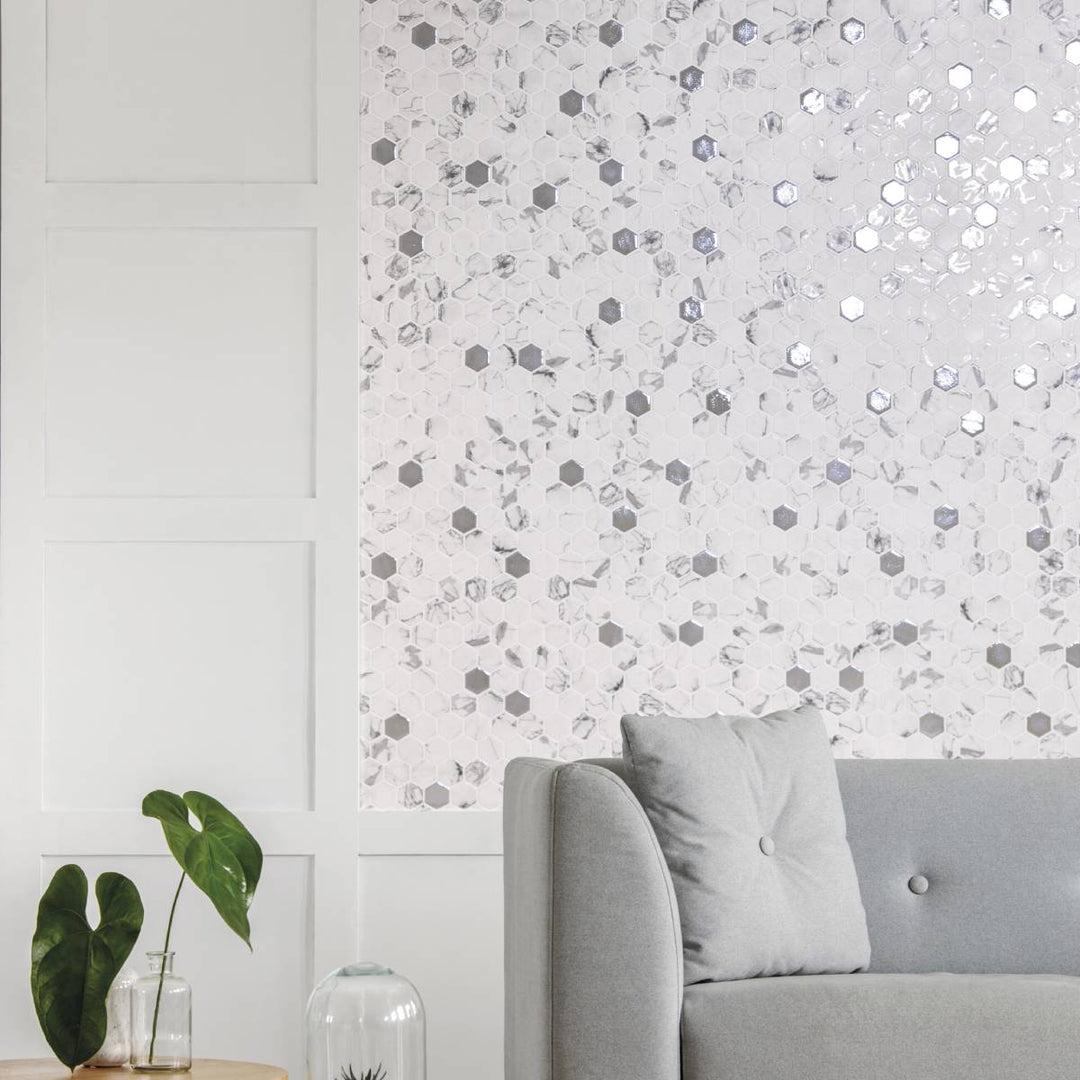 Hex XL Fosco Argent 28.6 x 28.4cm Mosaic Sheet