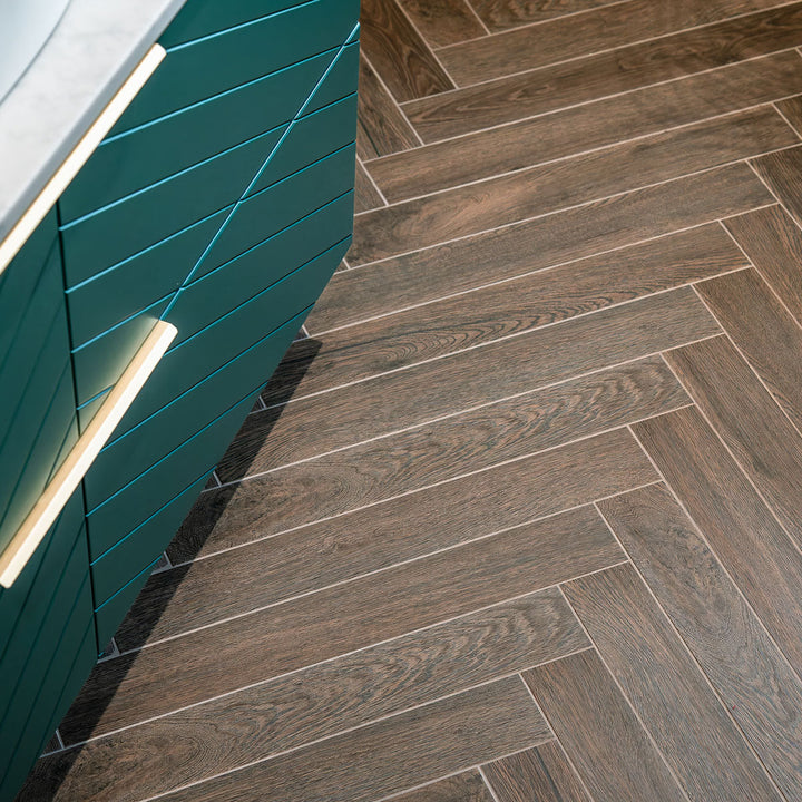 Aspen Oak Herringbone 8 x 59.2cm Porcelain Tile - 0.85sqm perbox