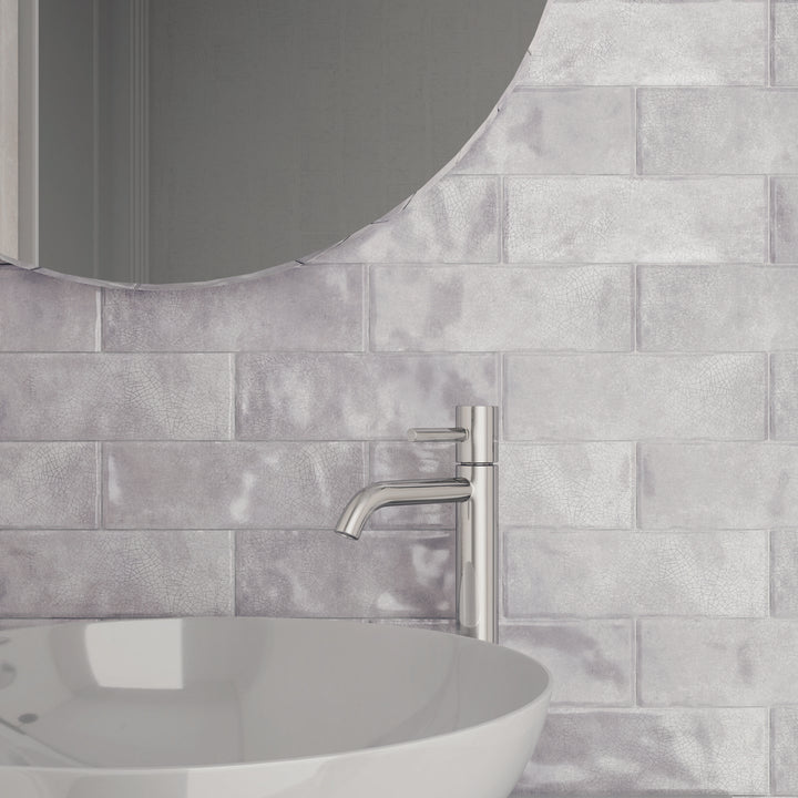 Borgo Crackle Soft Grey  6.5 x 20cm White Body Wall Tile - 0.36sqm perbox