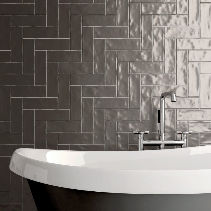 Borgo Glossy Graphite 6.5 x 20cm White Body Wall Tile - 0.36sqm perbox