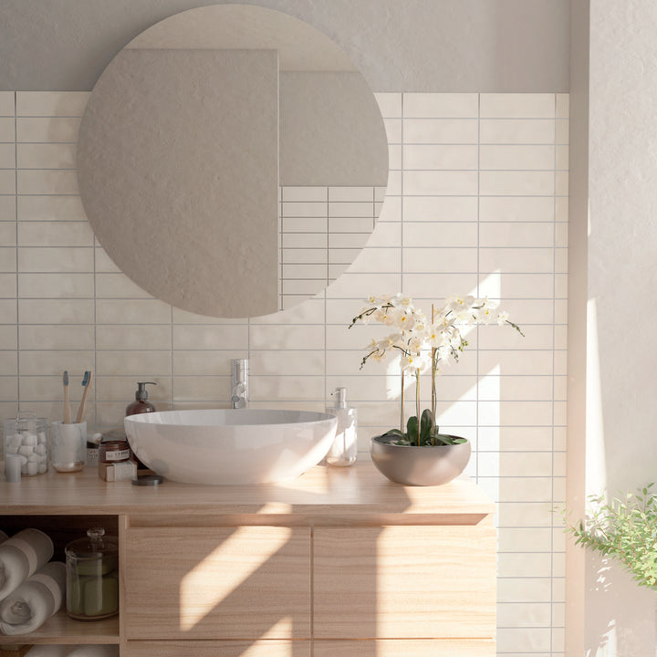 Borgo Glossy Soft White  6.5 x 20cm White Body Wall Tile - 0.36sqm perbox