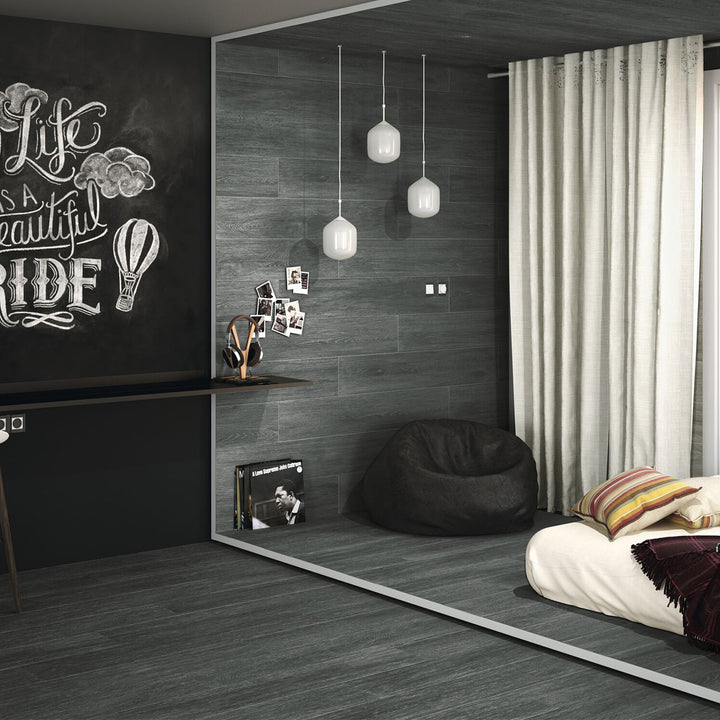 Drake Anthracite 20 x 120 Rectified Wood Floor Porcelain Tile - 1.44sqm perbox
