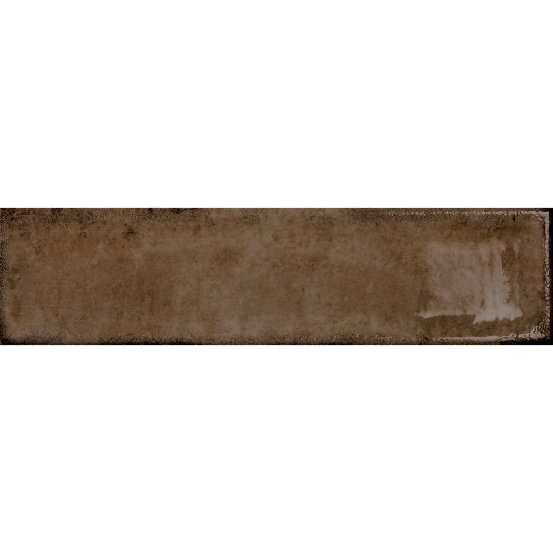 Iris Marron Brown 7.5 x 30cm  Gloss White Body Wall Tile - 0.59sqm perbox