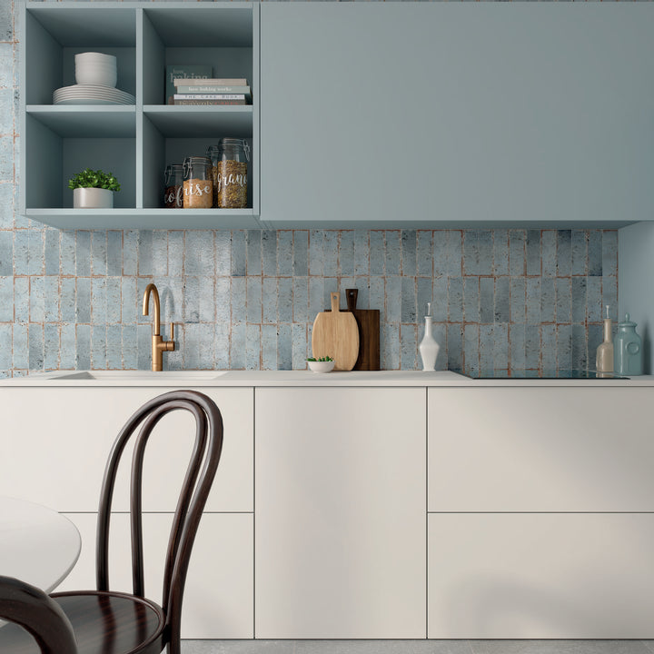 Musa Cielo  Blue  6.5 x 20cm Beige  Gloss Porcelain Wall Tile - 0.36sqm perbox