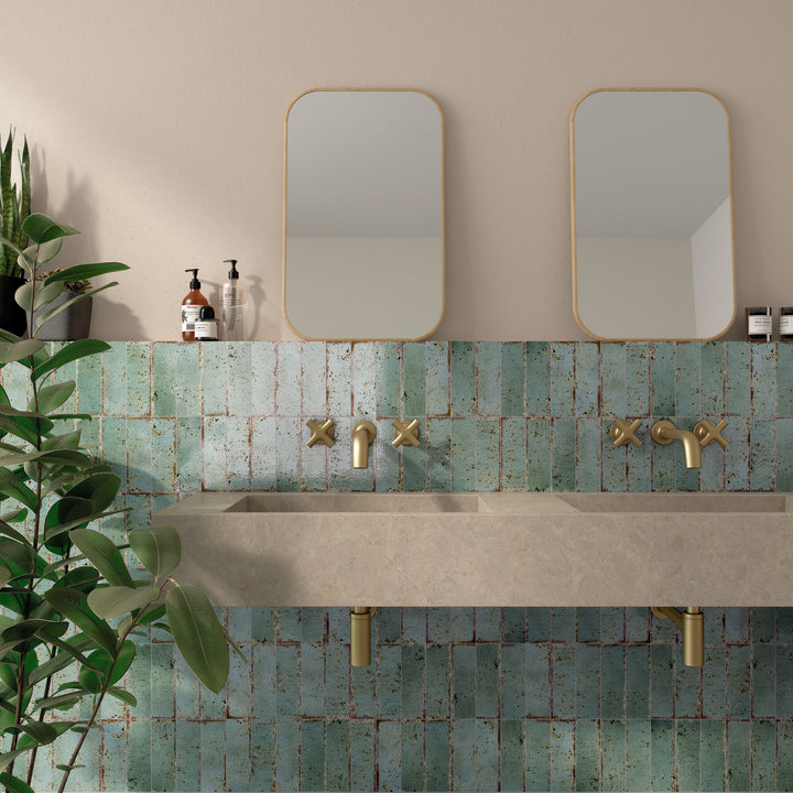Musa Turquesa  Aquamarine 6.5 x 20cm Beige  Gloss Porcelain Wall Tile - 0.36sqm perbox