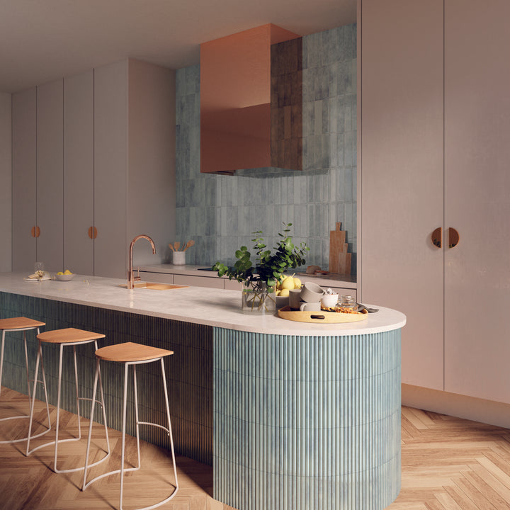 Nara Glass  Blue 7.5 x 30cm Gloss White Body Wall Tile - 0.59sqm perbox