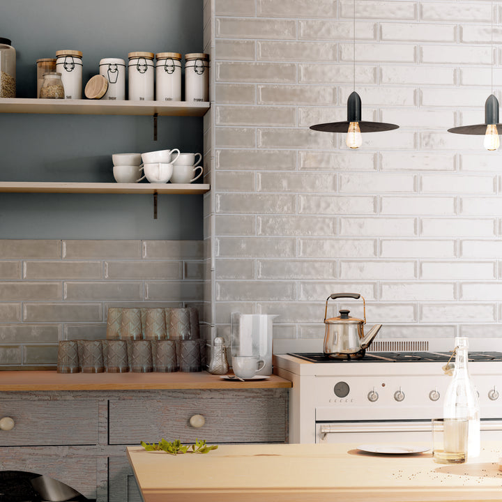 Nara Gris Grey 7.5 x 30cm Gloss White Body Wall Tile - 0.59sqm perbox