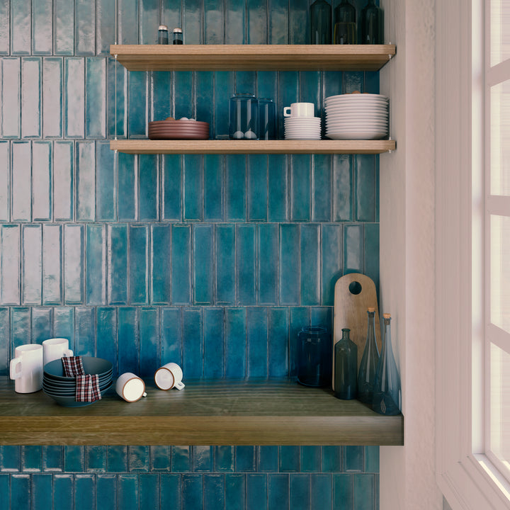 Nara Pacifico Aquamarine 7.5 x 30cm Gloss White Body Wall Tile - 0.59sqm perbox