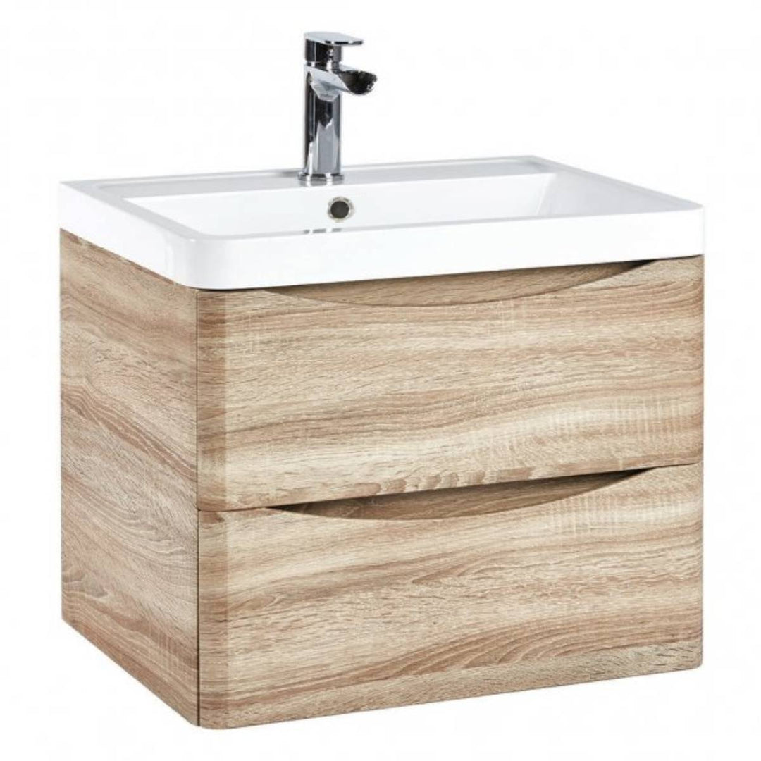 Baltimore 600mm Wall Mounted Vanity Unit & Basin - Bardolino Oak
