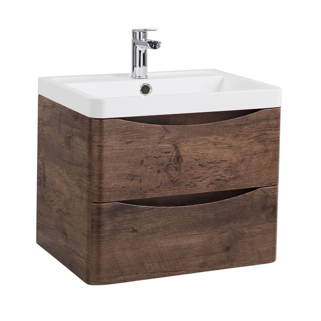 Baltimore 600mm Wall Mounted Vanity Unit & Basin - Chestnut