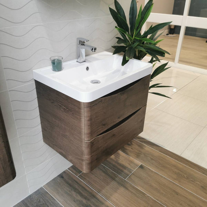 Baltimore 600mm Wall Mounted Vanity Unit & Basin - Chestnut