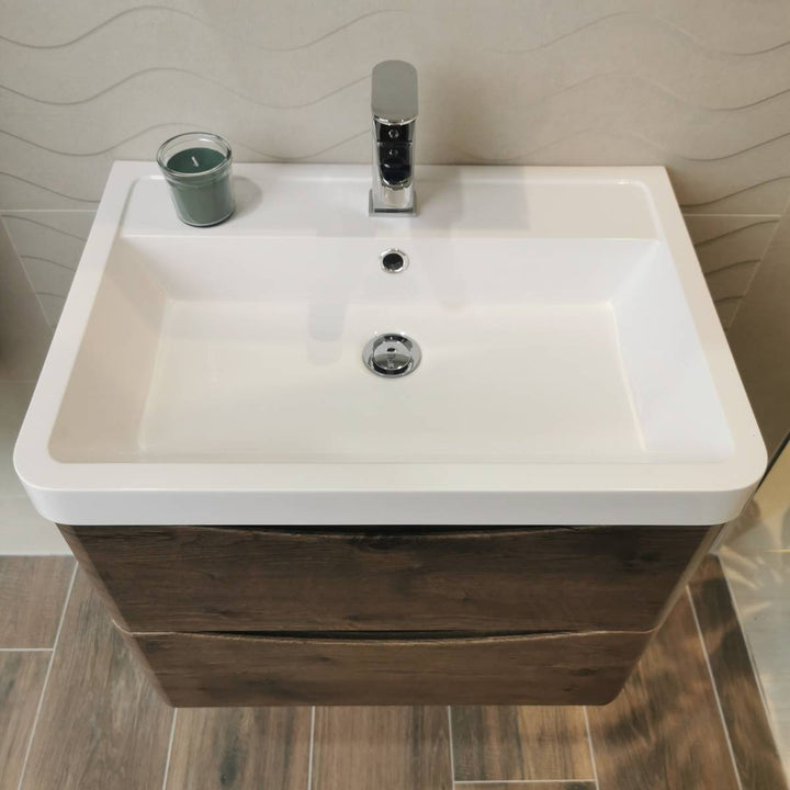 Baltimore 600mm Wall Mounted Vanity Unit & Basin - Chestnut