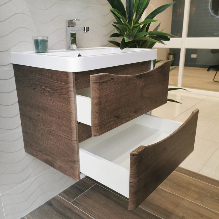 Baltimore 600mm Wall Mounted Vanity Unit & Basin - Chestnut