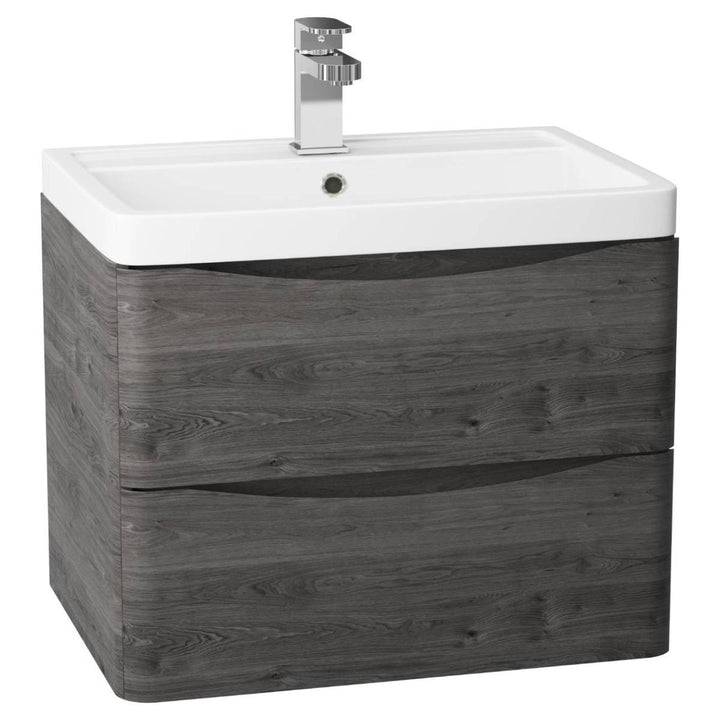 Baltimore 600mm Wall Mounted Vanity Unit & Basin - Graphite Oak