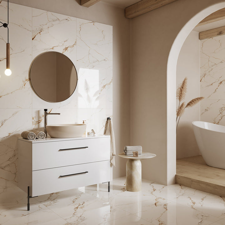 Aversa Staturio White Polished 60 x 120 Rectified Porcelain Tile - 1.44sqm perbox