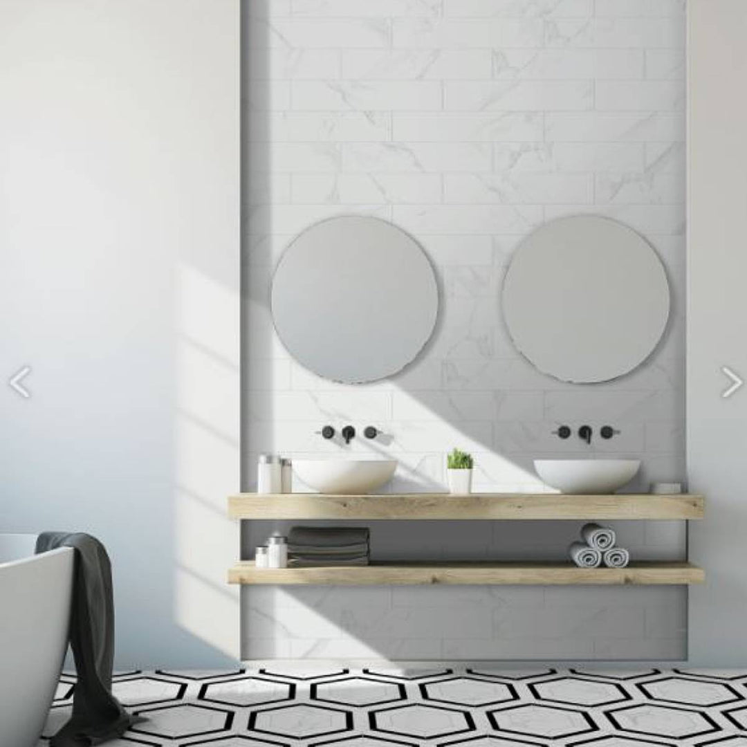 Dortmund Carrara Herringbone 9.9 x 49.2cm Porcelain Tile - 0.73sqm perbox