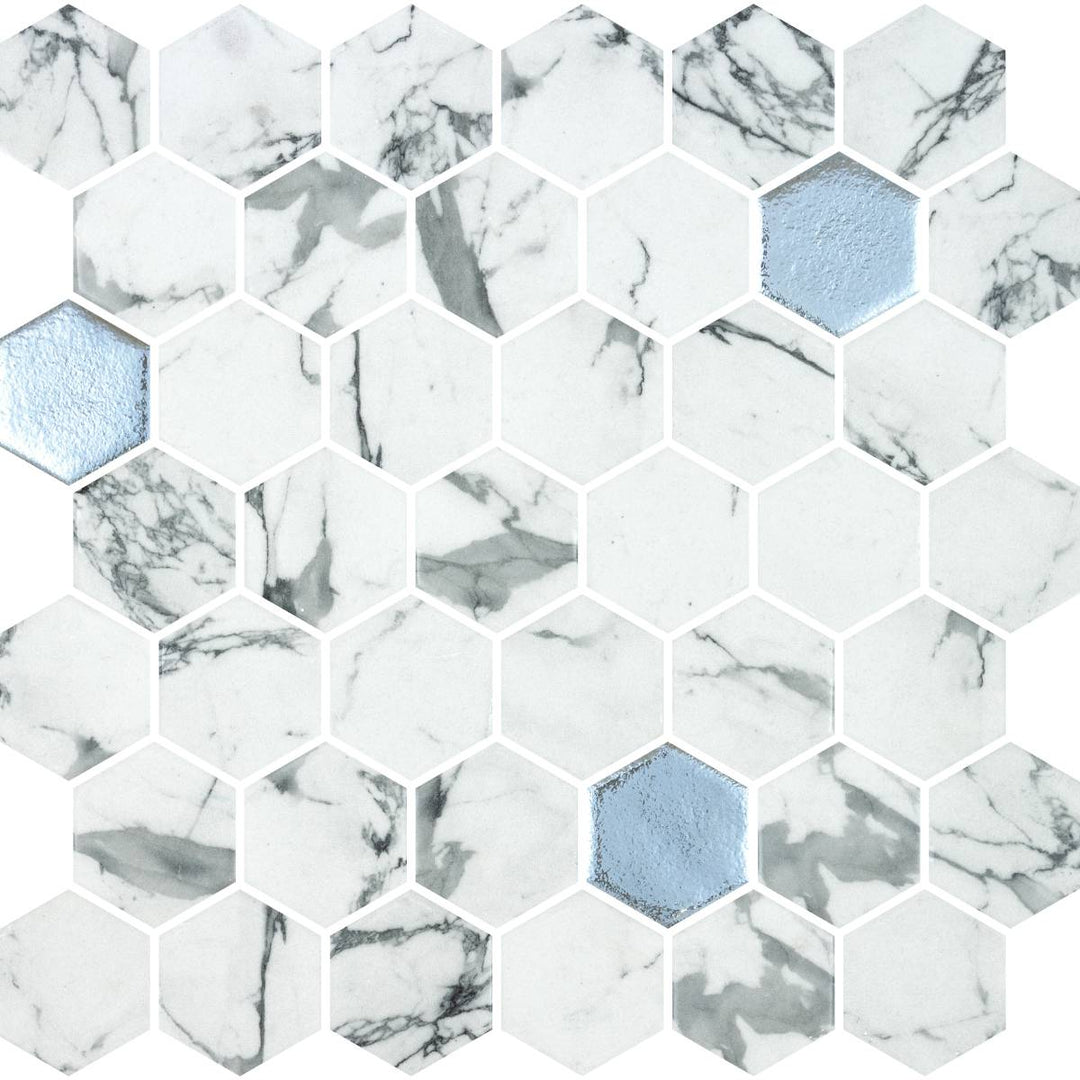 Hex XL Fosco Argent 28.6 x 28.4cm Mosaic Sheet