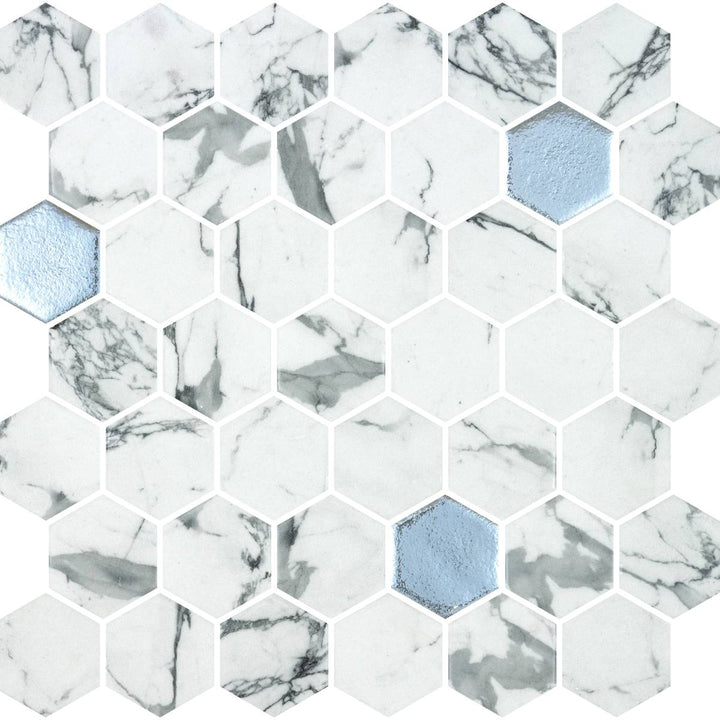 Hex XL Fosco Argent 28.6 x 28.4cm Mosaic Sheet