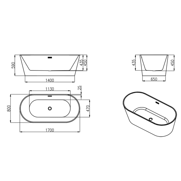 Viktor Benson Cancun 1700mm Freestanding Double Ended Bath