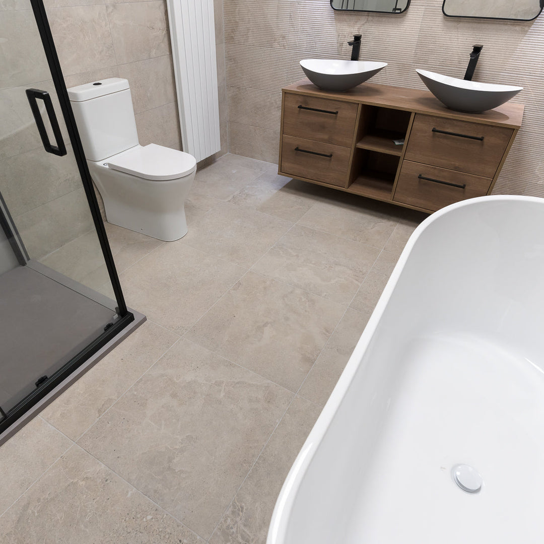 Glamstone Beige 75 x 75cm Rectified Porcelain Tile - 1.1sqm perbox