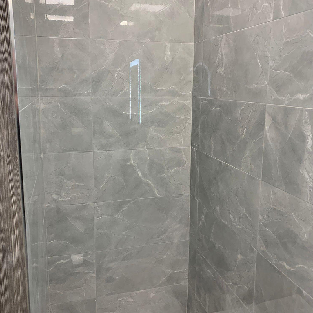 Oxford Grey 30 x 60cm Rectified Polished White Body Tile - 0.9sqm perbox