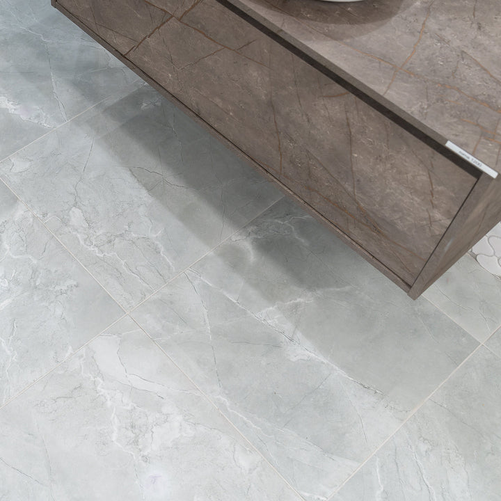 Oxford Grey Marble Effect 60 x 60cm Rectified Polished Porcelain Tile - 1.44sqm perbox