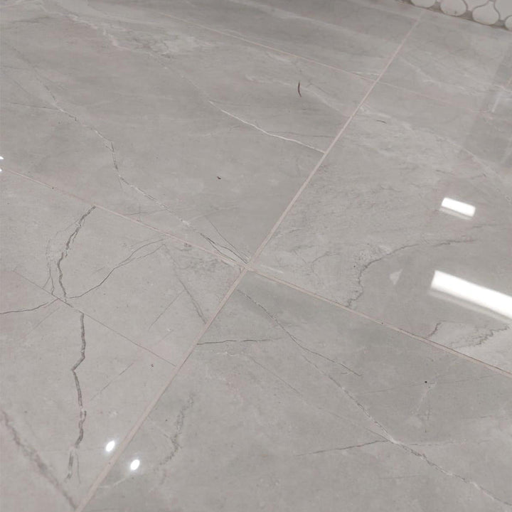 Oxford Grey Marble Effect 60 x 60cm Rectified Polished Porcelain Tile - 1.44sqm perbox