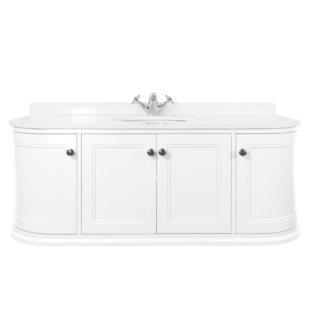 Kingsbury Classic Curved 1200mm Wall Mounted Vanity Unit, Marble Worktop & Ceramic Basin - White