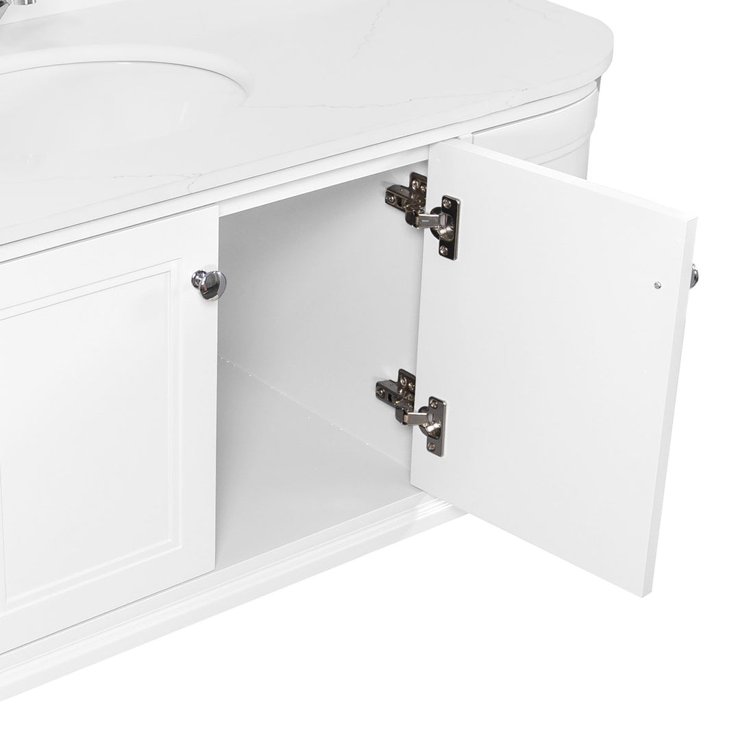 Kingsbury Classic Curved 1200mm Wall Mounted Vanity Unit, Marble Worktop & Ceramic Basin - White