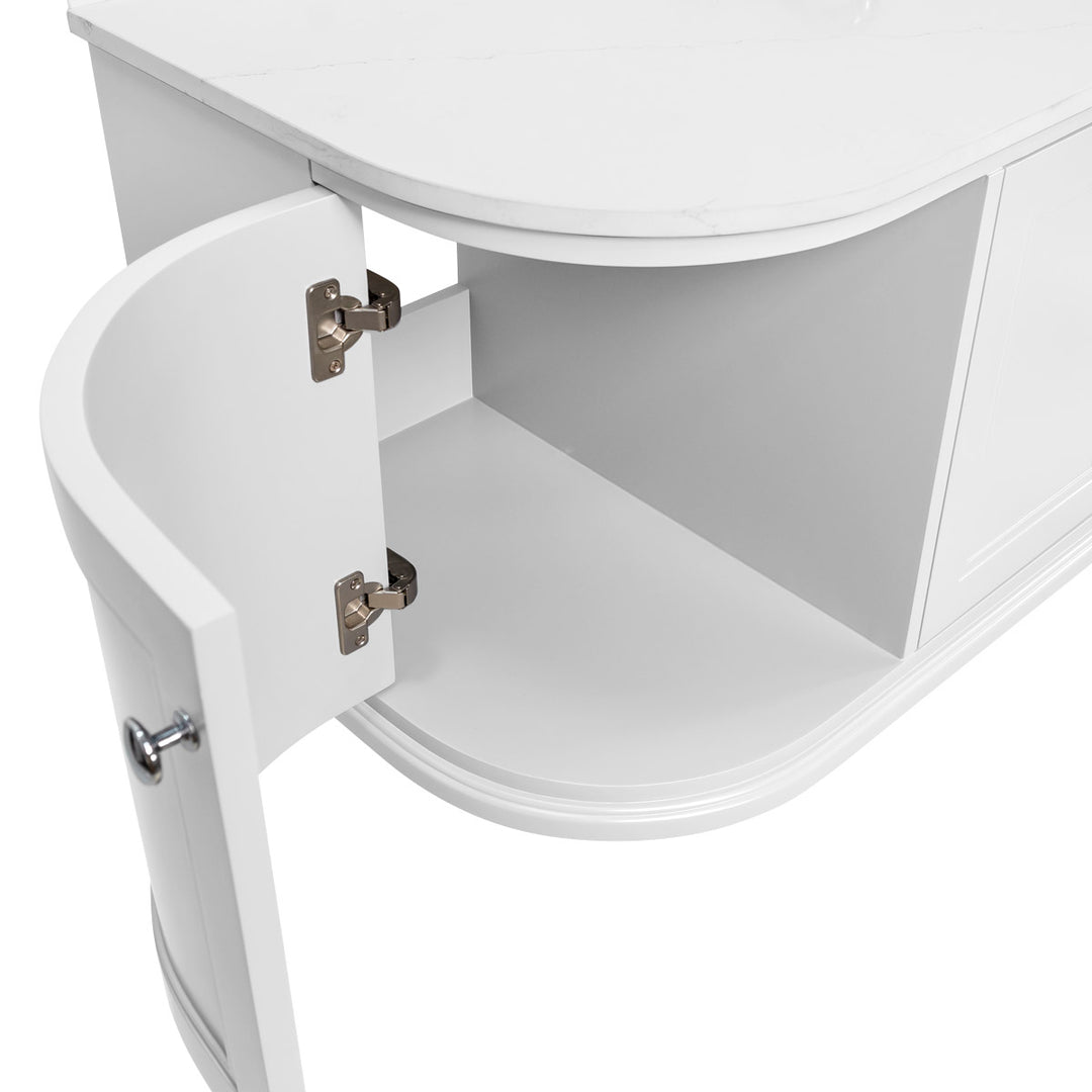 Kingsbury Classic Curved 1200mm Wall Mounted Vanity Unit, Marble Worktop & Ceramic Basin - White