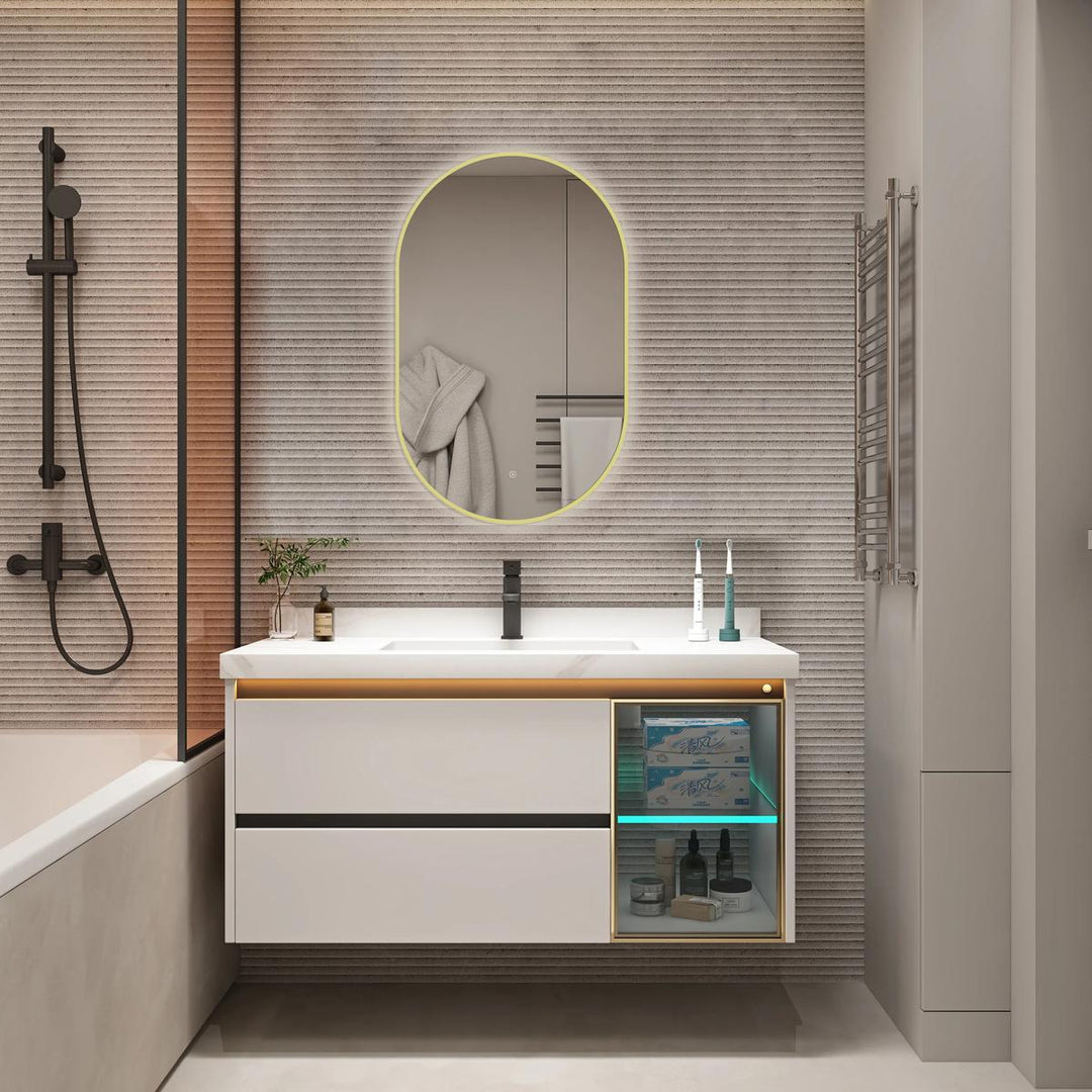 Tablet Brass Frame 800mm x 500mm LED Mirror with Colour Change