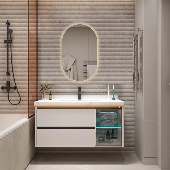 Tablet Brass Frame 800mm x 500mm LED Mirror with Colour Change