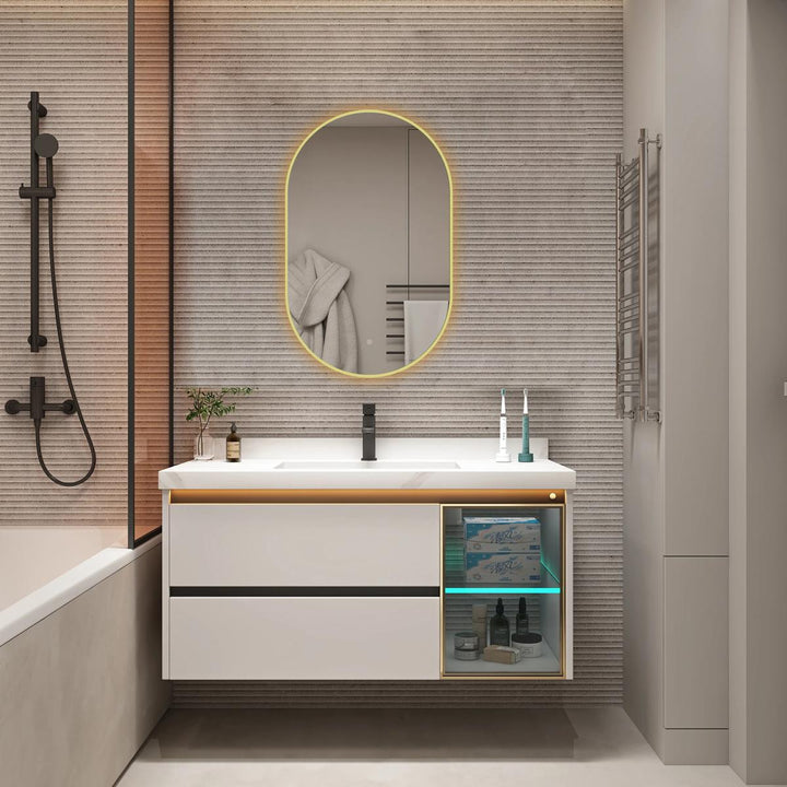 Tablet Brass Frame 800mm x 500mm LED Mirror with Colour Change