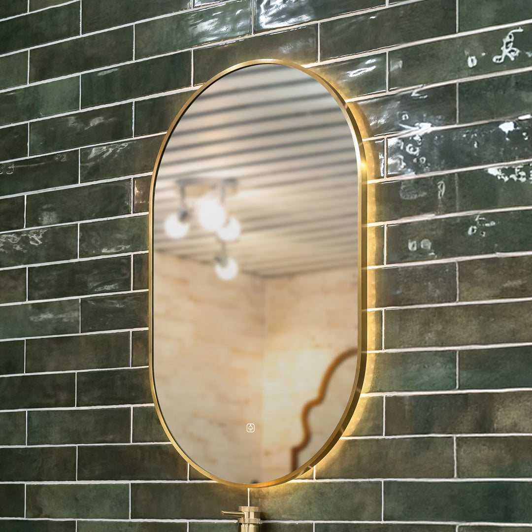 Tablet Brass Frame 800mm x 500mm LED Mirror with Colour Change