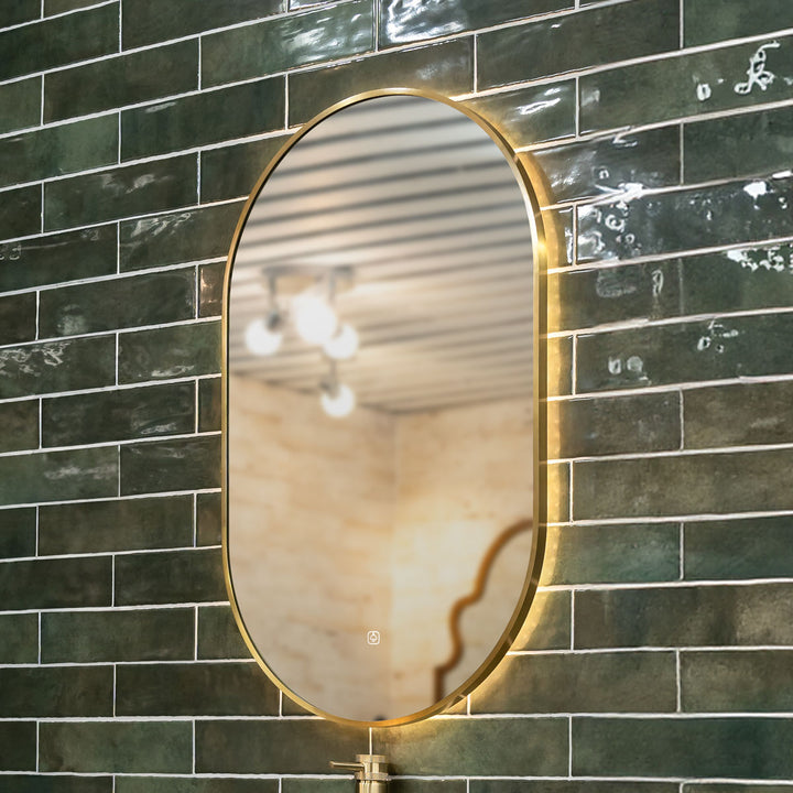 Tablet Brass Frame 800mm x 500mm LED Mirror with Colour Change