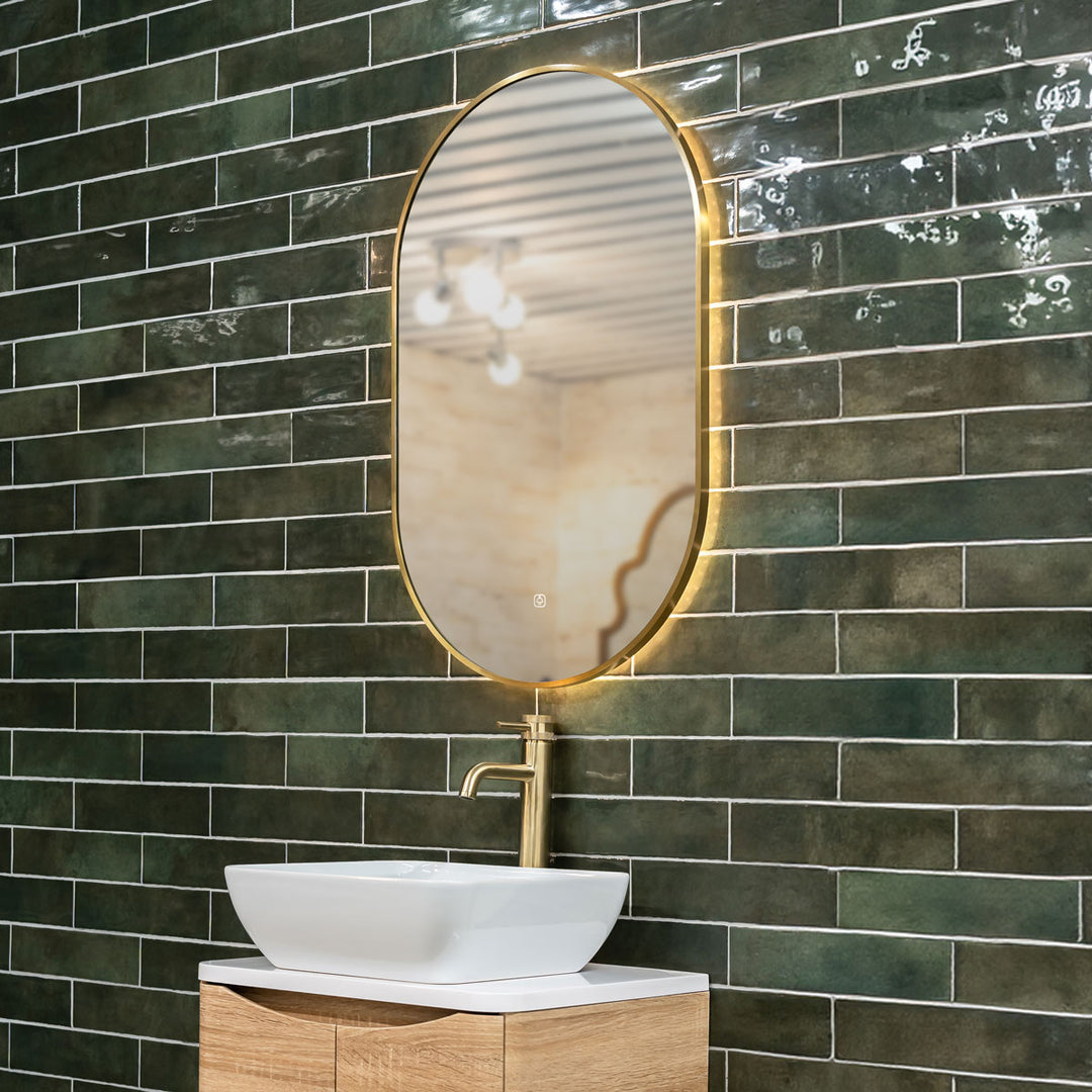 Tablet Brass Frame 800mm x 500mm LED Mirror with Colour Change