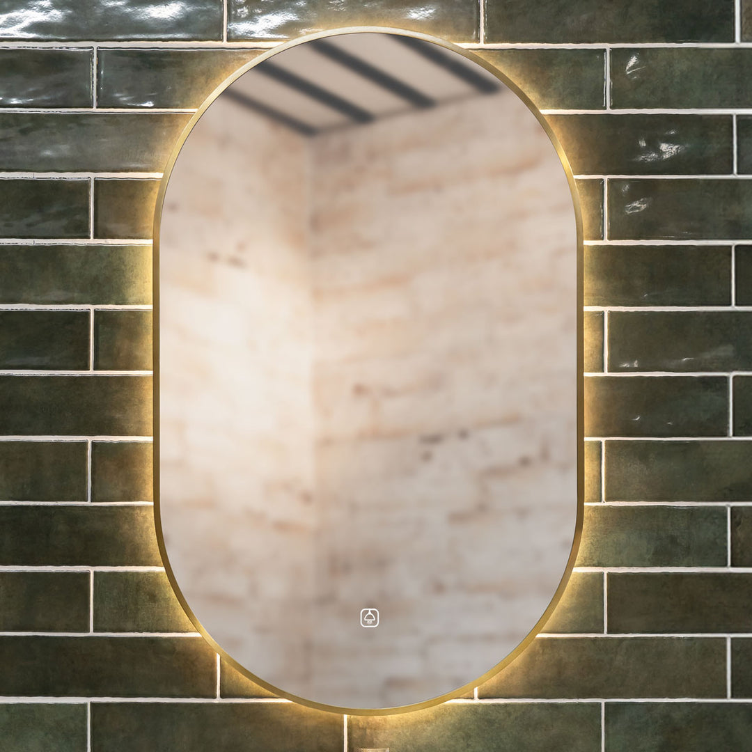 Tablet Brass Frame 800mm x 500mm LED Mirror with Colour Change