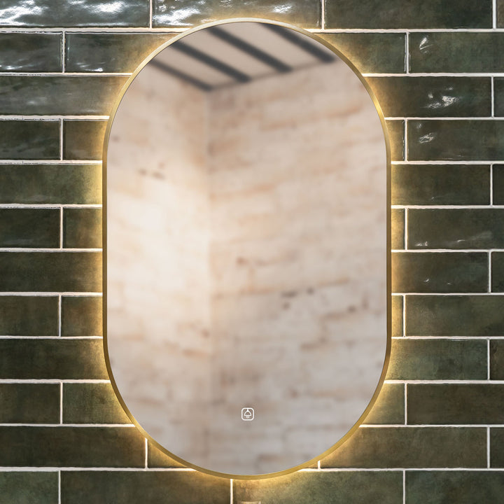 Tablet Brass Frame 800mm x 500mm LED Mirror with Colour Change