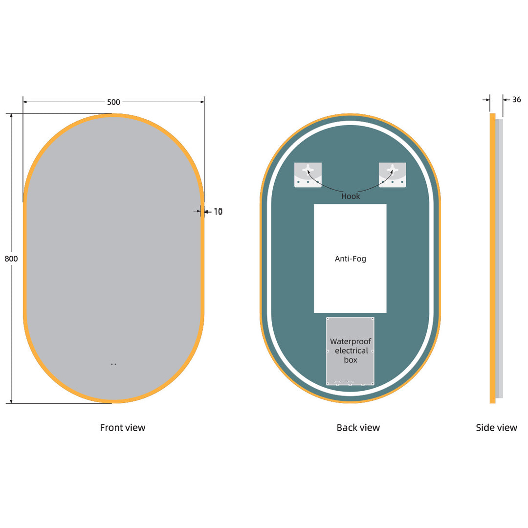 Tablet Brass Frame 800mm x 500mm LED Mirror with Colour Change