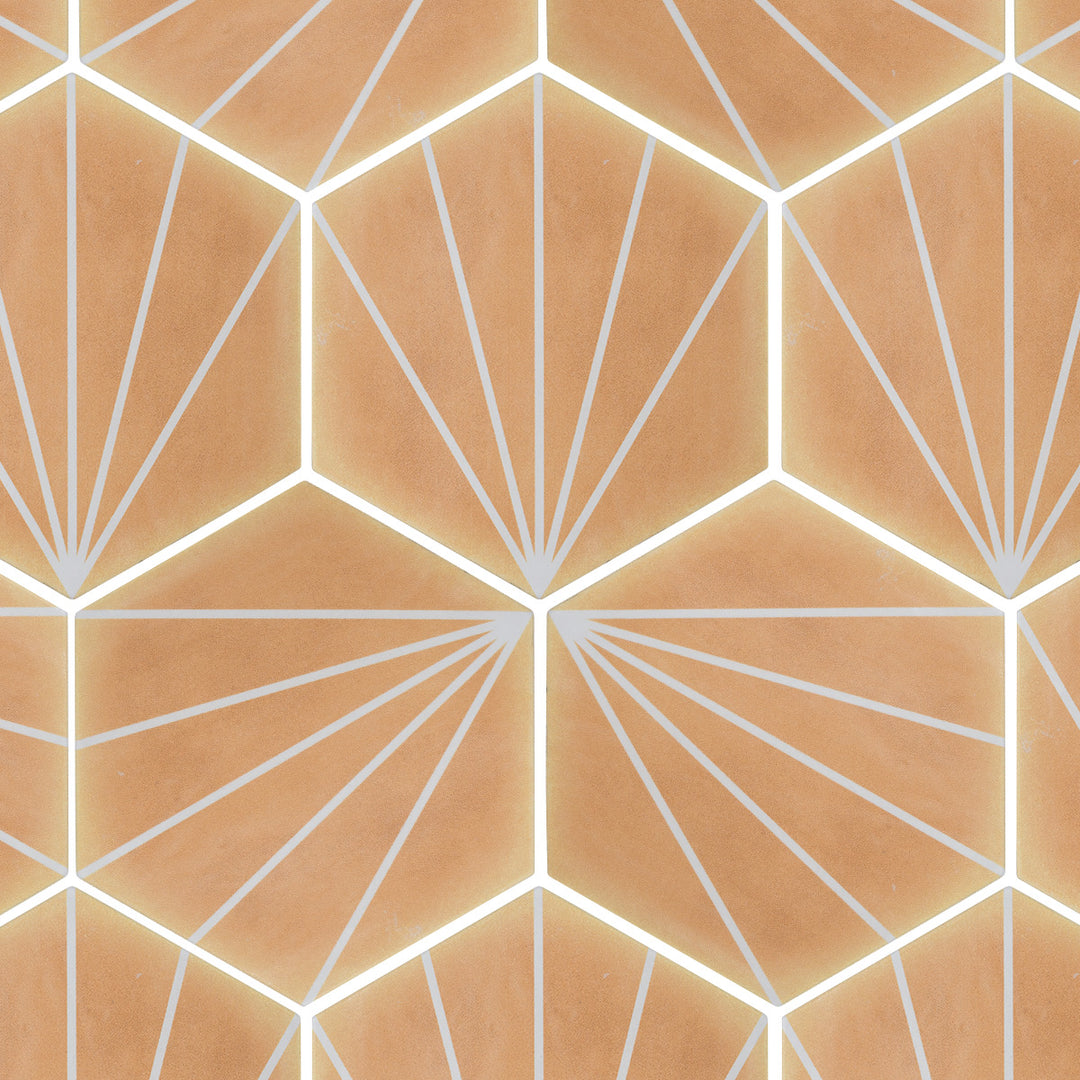 Palm Stripe Mustard 14 x 16cm Porcelain Hexagon Tile - 0.495sqm perbox