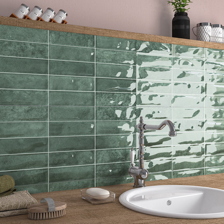 Pool Green Brick Effect 31.6 x 60cm Wall Tile - 1.52sqm perbox