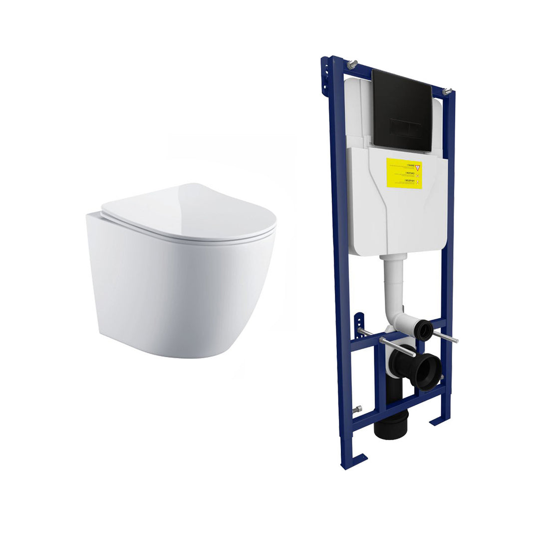 Remo Wall Hung Toilet & SAN85 1.1m Wall Hung WC Frame Deal & Black Flush Plate