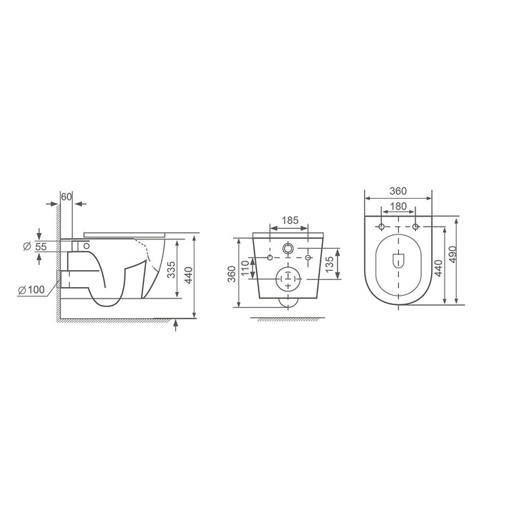 Remo Wall Hung Toilet & SAN85 1.1m Wall Hung WC Frame Deal & Black Flush Plate