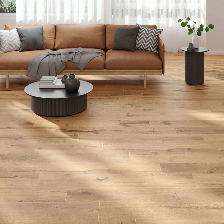 Indiana Roble 20 x 120cm Rectified Wood Effect Porcelain Floor Tile - 1.2 sqm perbox