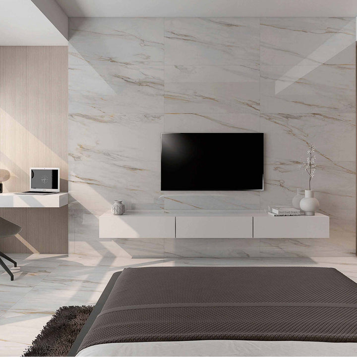 Marble Calcatta Gold Polished 60 x 120cm Rectified Porcelain Tile - 1.44 sqm perbox
