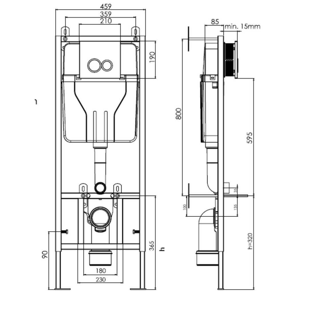 Remo Wall Hung Toilet & SAN85 1.1m Wall Hung WC Frame Deal & Black Flush Plate
