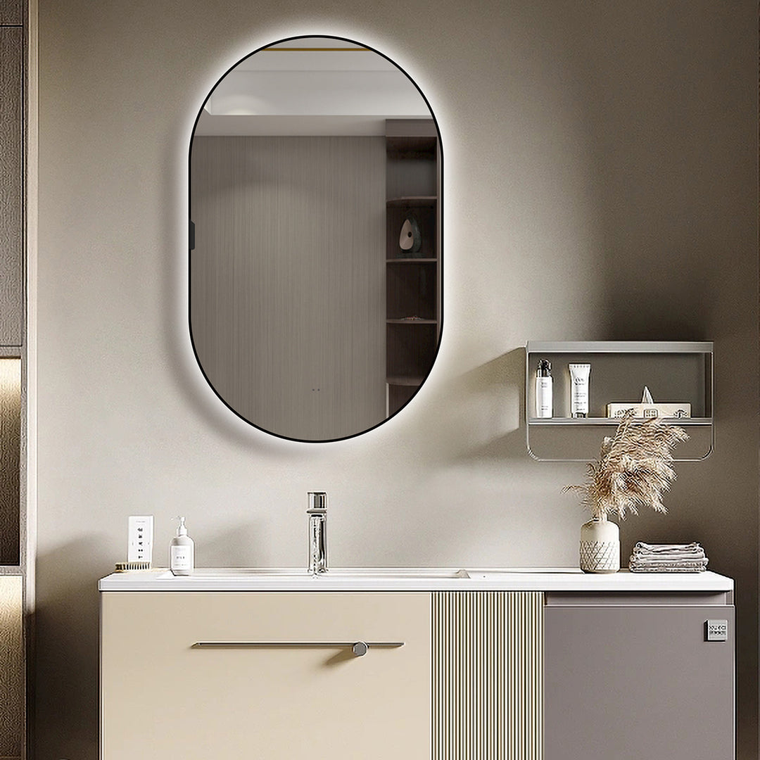 Black Tablet Backlit LED Mirror Cabinet 800 x 500mm with Demister